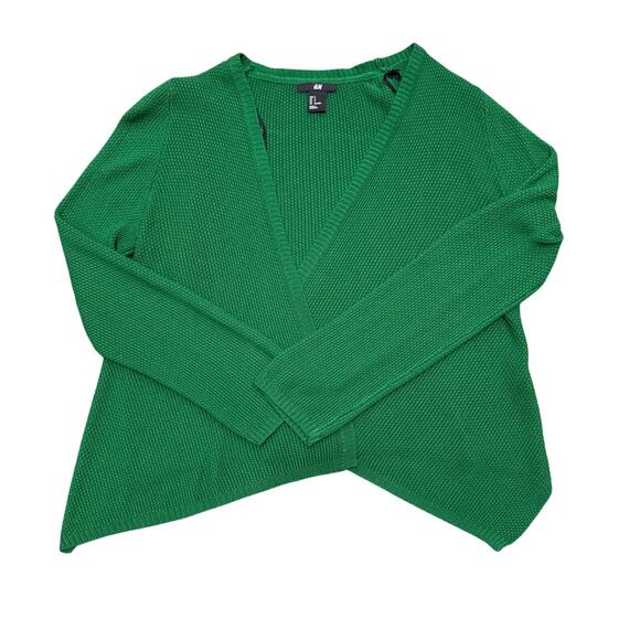 H&M Womens Small Green Waffle Knit Cardigan Asymmetrical Hem Lightweight - Picture 3 of 5